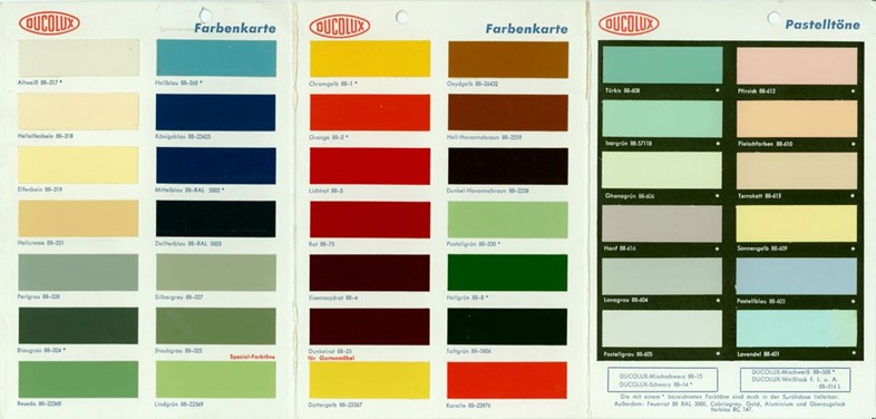 Sample card for enamel paint from Ducolux 1963