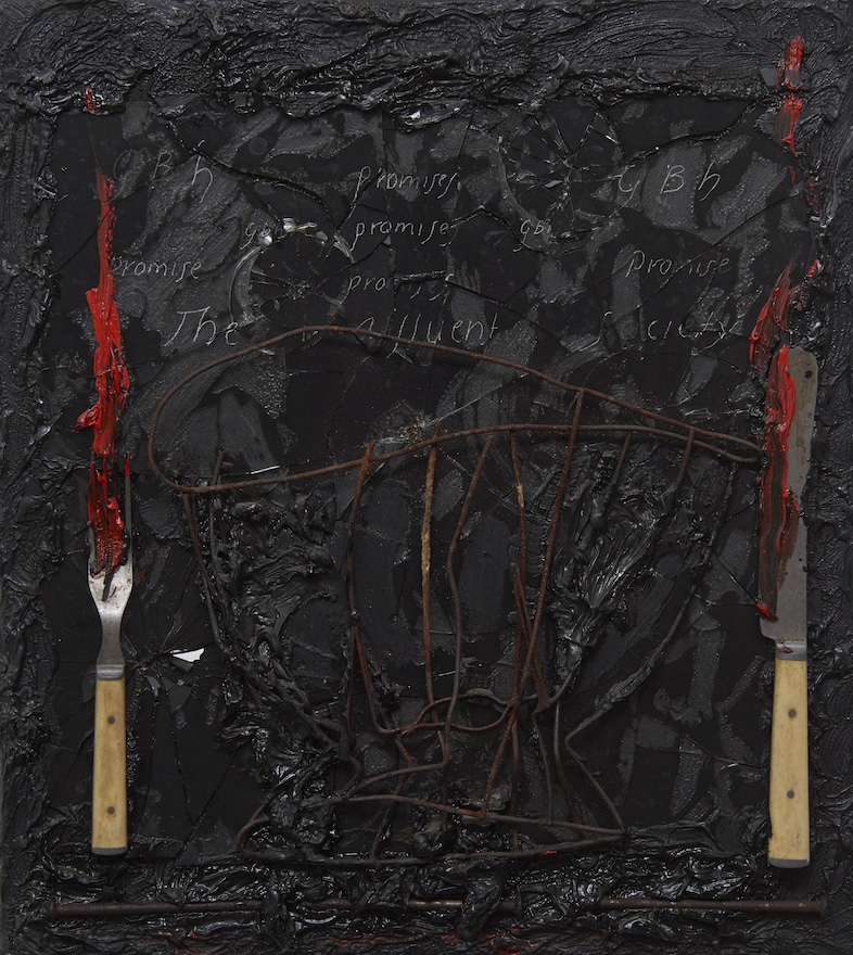 7. Margaret Thatcher’s Lunch, 1987, oil &amp; mixed me