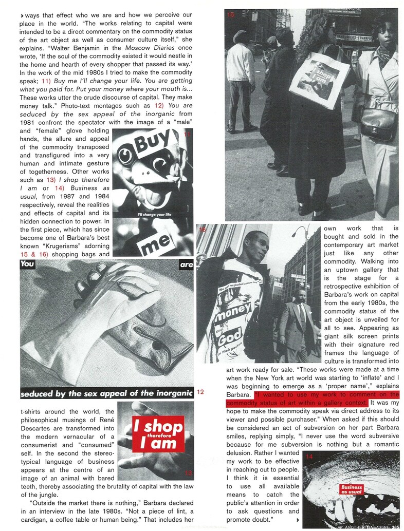 Barbara Kruger for AnOther Magazine Spring/Summer 2004