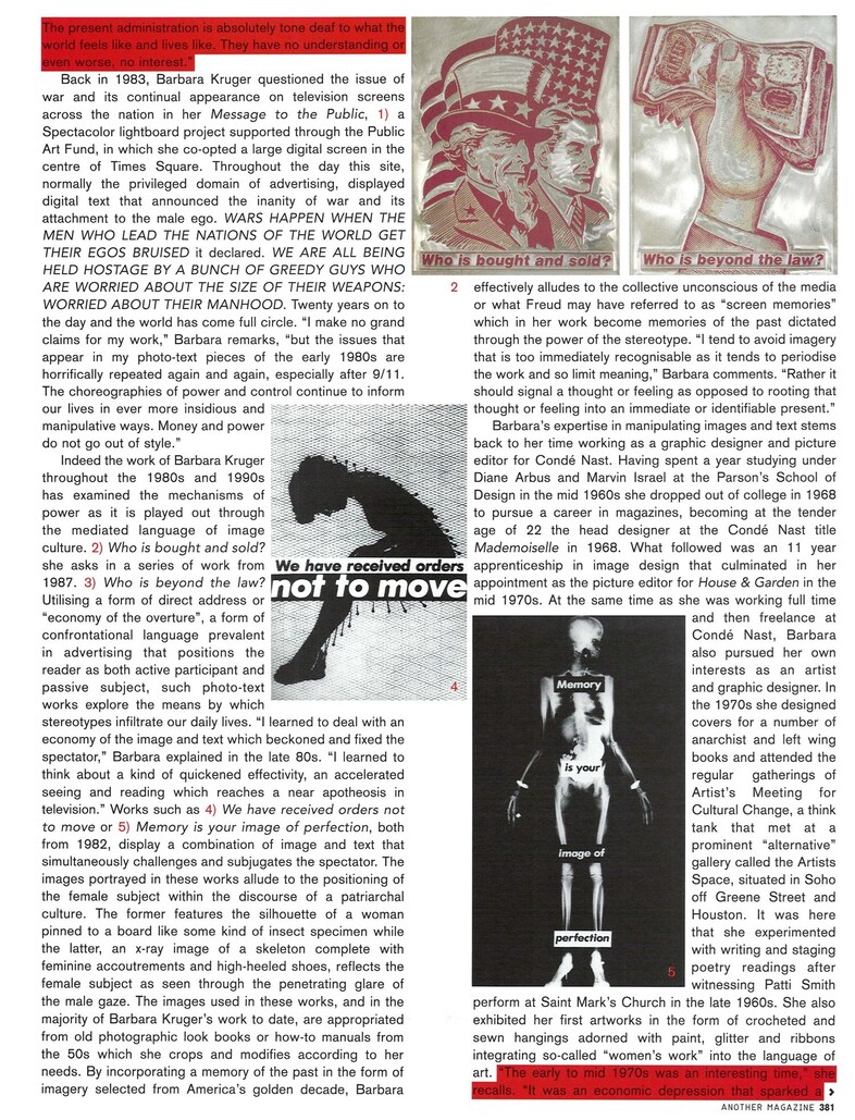 Barbara Kruger for AnOther Magazine Spring/Summer 2004