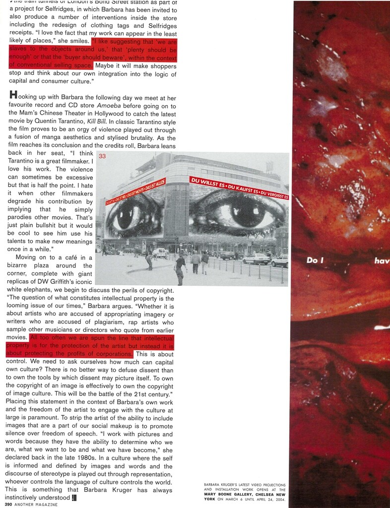 Barbara Kruger for AnOther Magazine Spring/Summer 2004