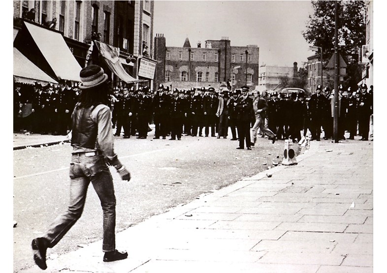 Notting Hill Carnival Riot 1976 Don in front of po