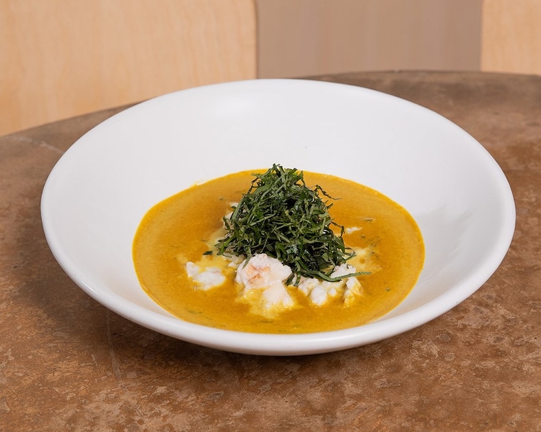 Turmeric Curry Of Moreton Bay Bug, Betel Leaf, Cha-Om Herb