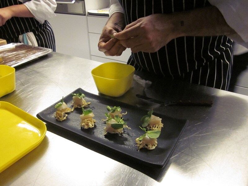 Scallops with watercress and dehydrated parsnip