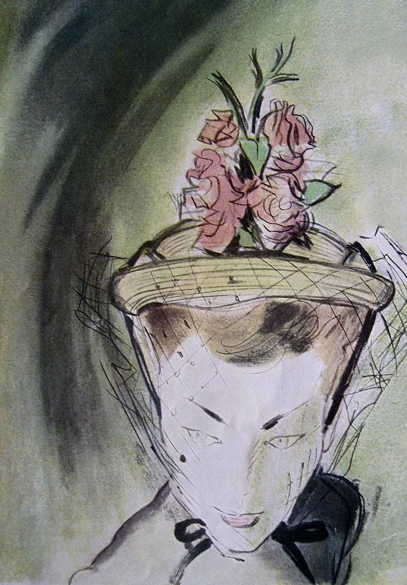 Small straw veiled toques with rose bouquets, 1948