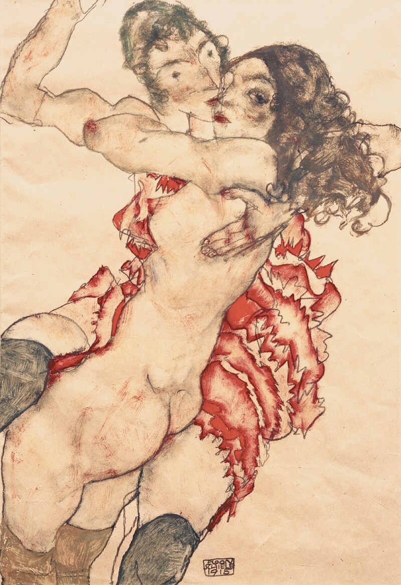 Egon Schiele, Two Girls Embracing (Friends), 1915