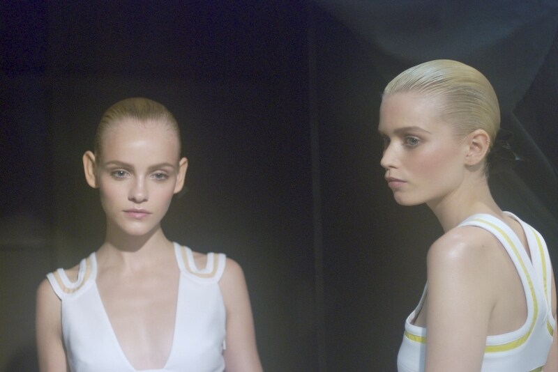 Models backstage at Versace