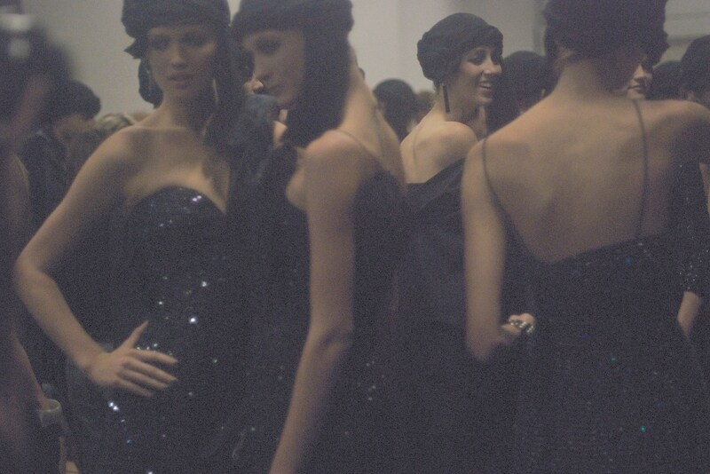 Models backstage at Giorgio Armani