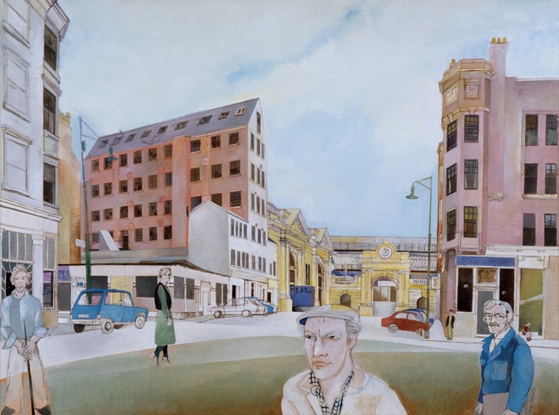 Graham square cotton mill and entrance to the meat market, 1