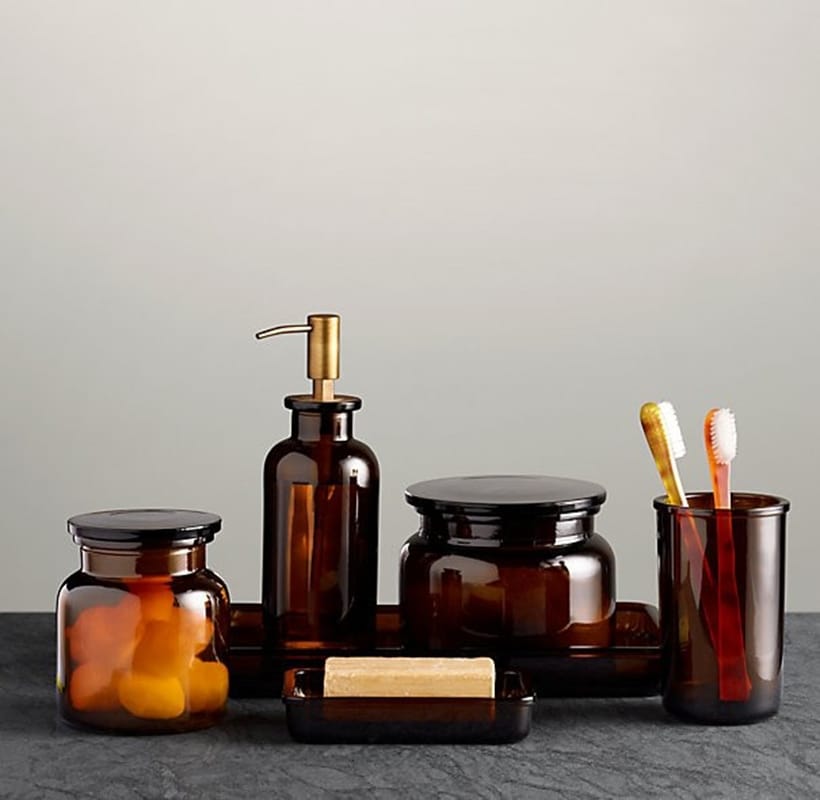 Amber glass bathroom accessories