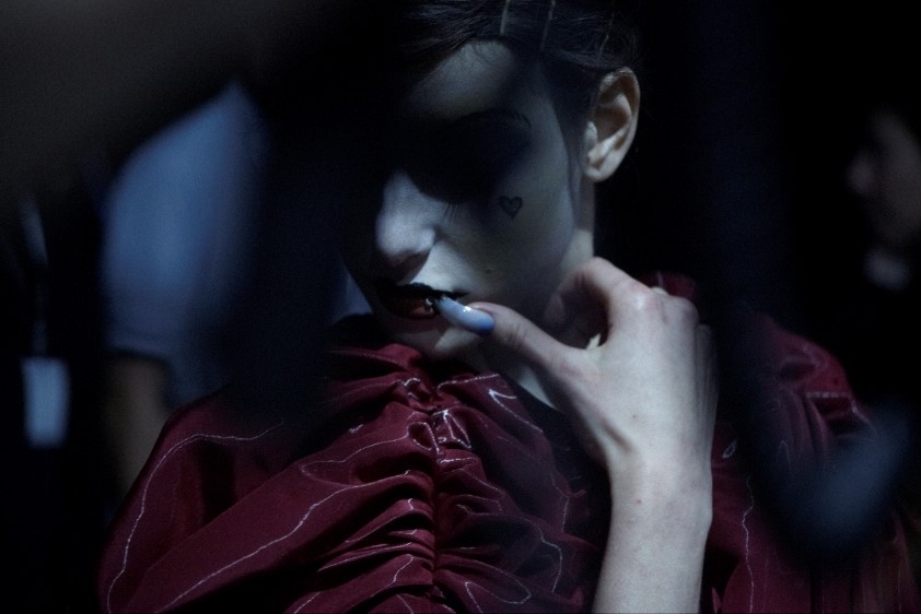 Model backstage at Vivienne Westwood