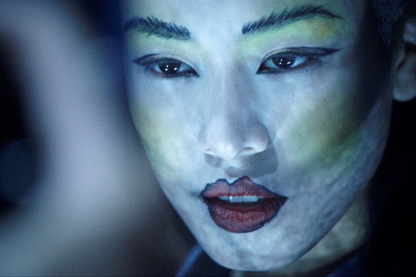 Model backstage at Vivienne Westwood