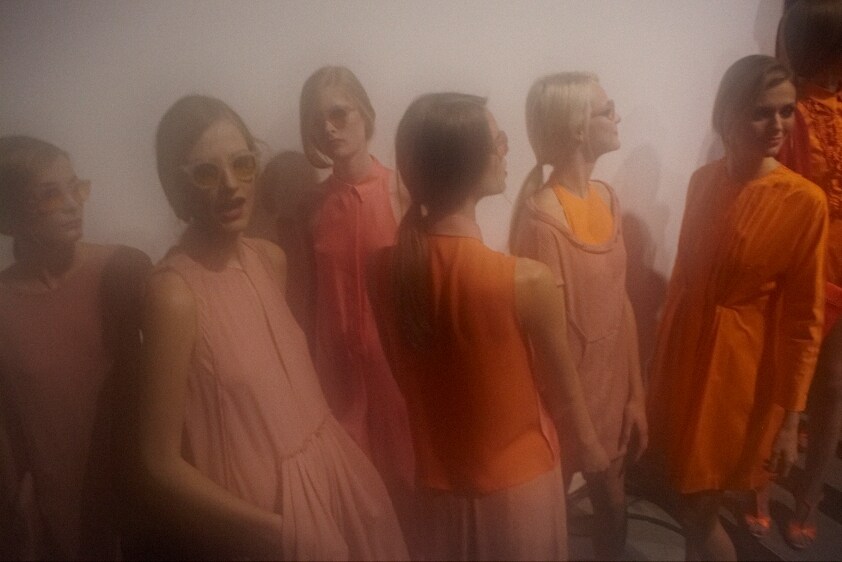 Models backstage at Cacharel