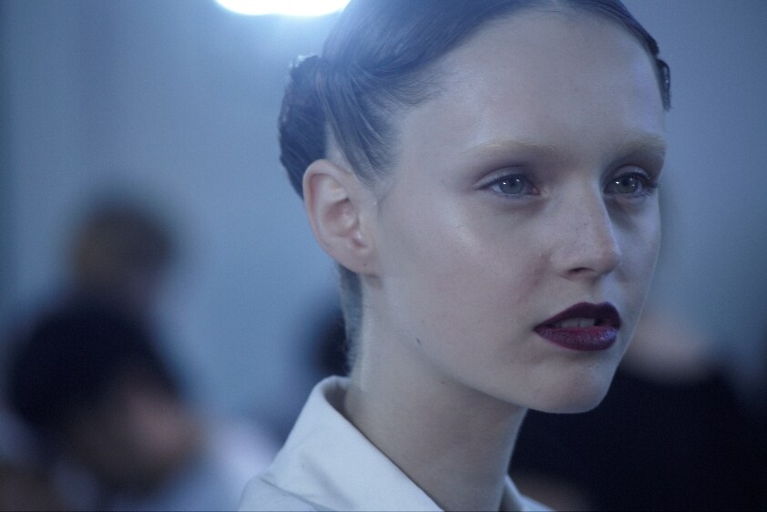 Model backstage at Yves Saint Laurent