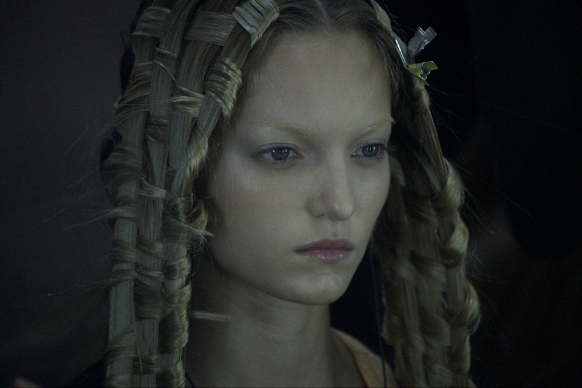 Model backstage at Alexander McQueen