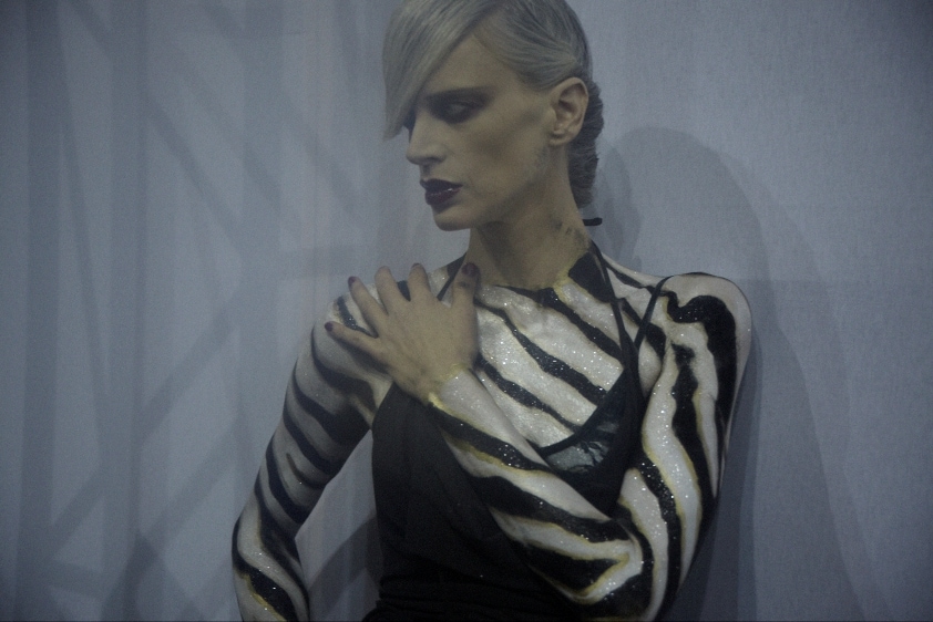 Kristen McMenamy backstage at Louis Vuitton
