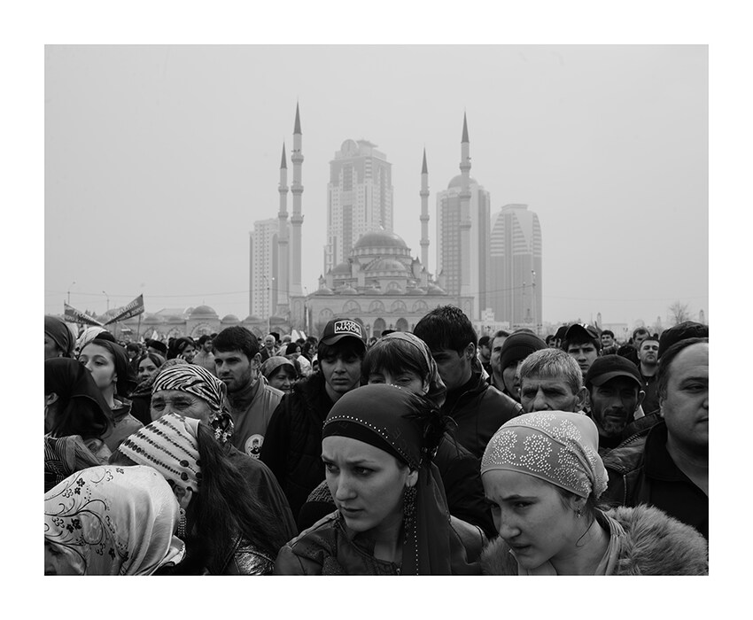 A group of pro-Kadyrov activists in the main city square for