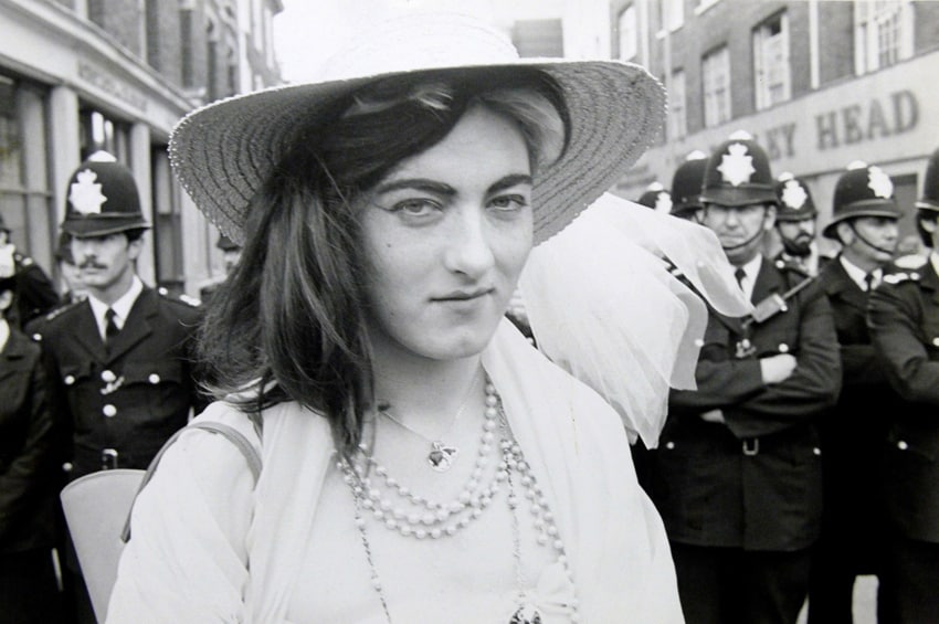 Frank Egan in full drag at a Gay Pride March, Central London