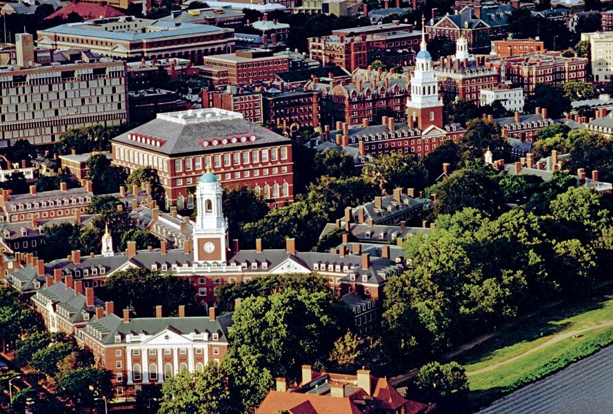 An aerial view of the residential area of the Harvard Univer