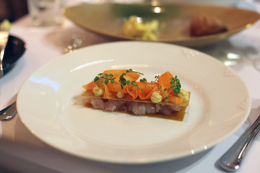 Raw cured Scottish langoustines on rye