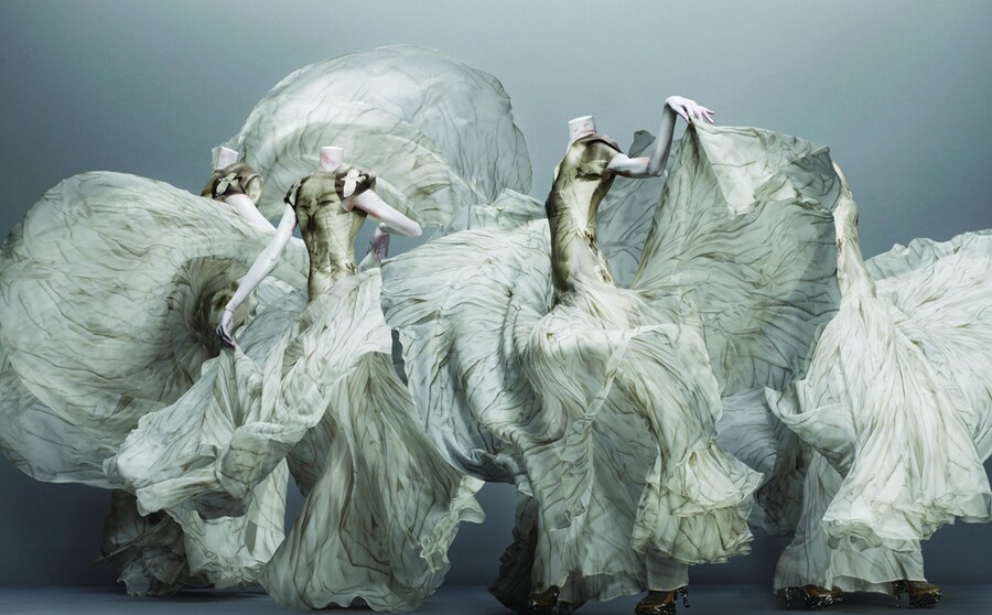 Alexander McQueen, Grey and White Printed Silk Dress, Autumn