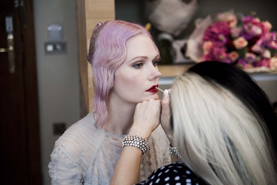 Katie Shillingford having her make-up done by Alex Box