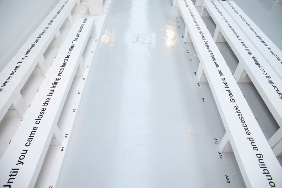 Liam Gillick benches, part of the set design for the Pringle
