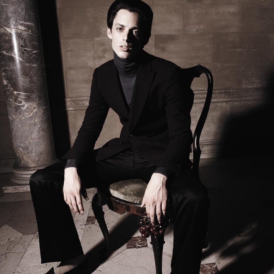 Double-breasted suit jacket by John Varvatos; Cashmere turtl