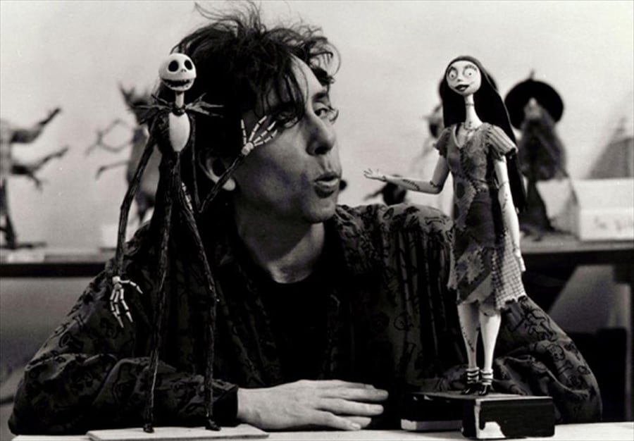 Director Tim Burton with figures from The Nightmare Before C