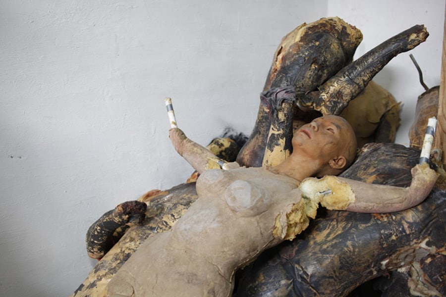 Piles of dummy corpses