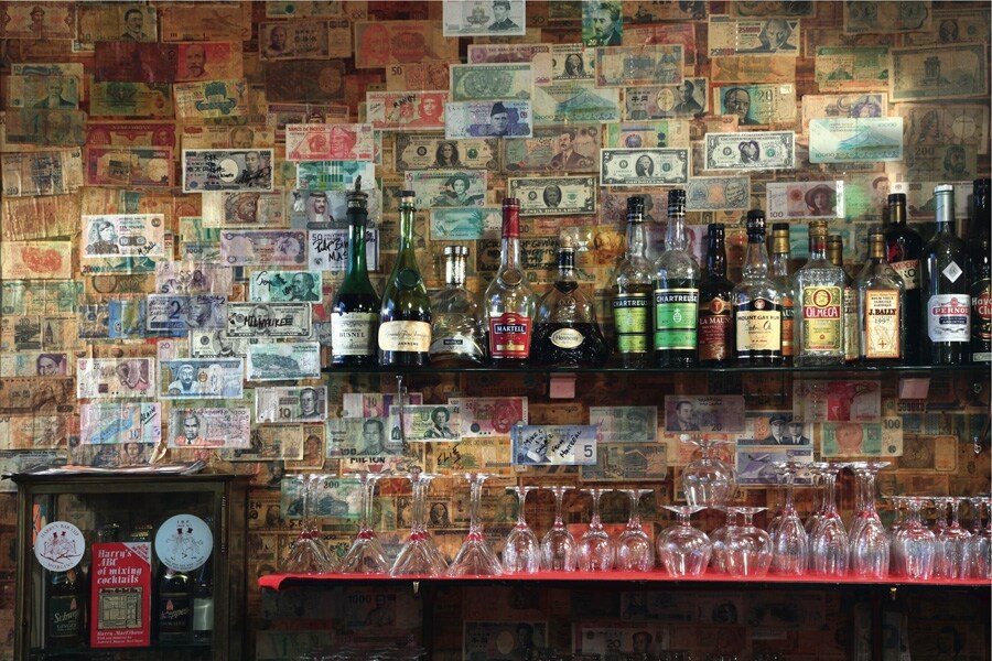 The wall of bank notes