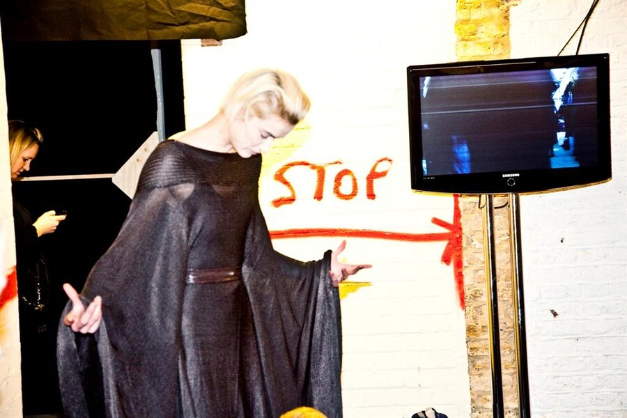 Opening outfit backstage at Mark Fast, Photography by Thomas