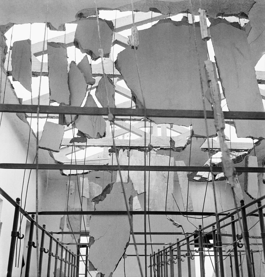 Bomb damage to a fire station, Tobruk, Libya, 1942