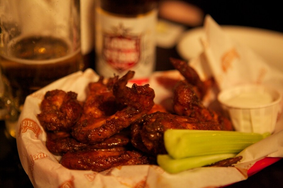 Chicken wings with blue cheese dressing at Bodeans