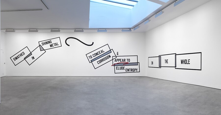 Lawrence Weiner, SWATHED IN SHINING METAL TO CONCEAL CORROSI