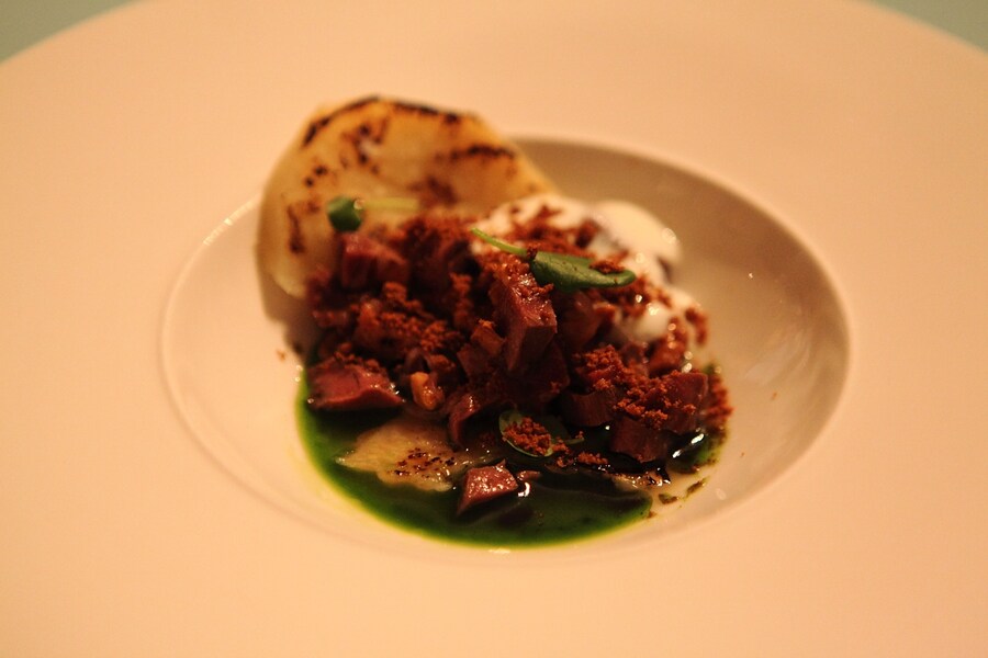 Ox heart with celeriac and buttermilk whey at The Gourmand