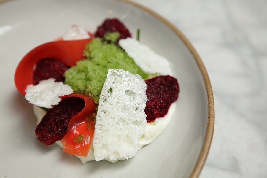 Blood orange, sheep&#39;s milk mousse, wild fennel granita
