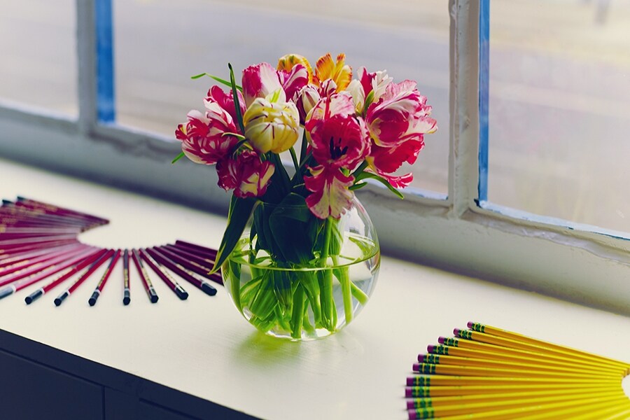 Flower arrangement and woodcased pencil display