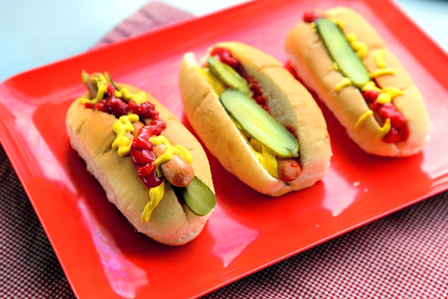 Classic American dog with lashings of French&#39;s mustard and H