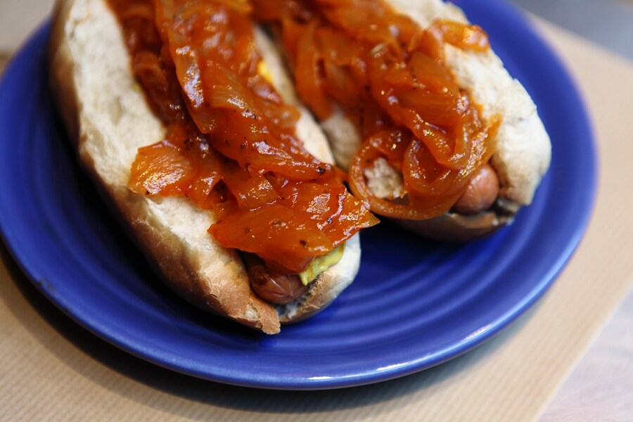 Smothered hot dog at Blue Plate