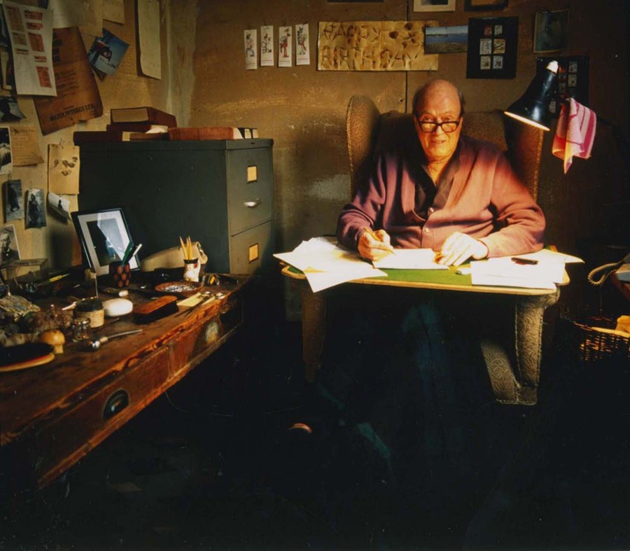 Roald Dahl in his Writing Hut, 1990