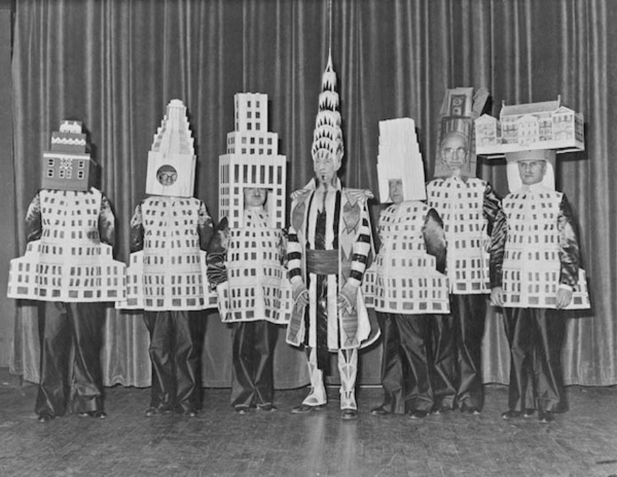 Architects dressed as their buildings at the Beaux-Arts Ball