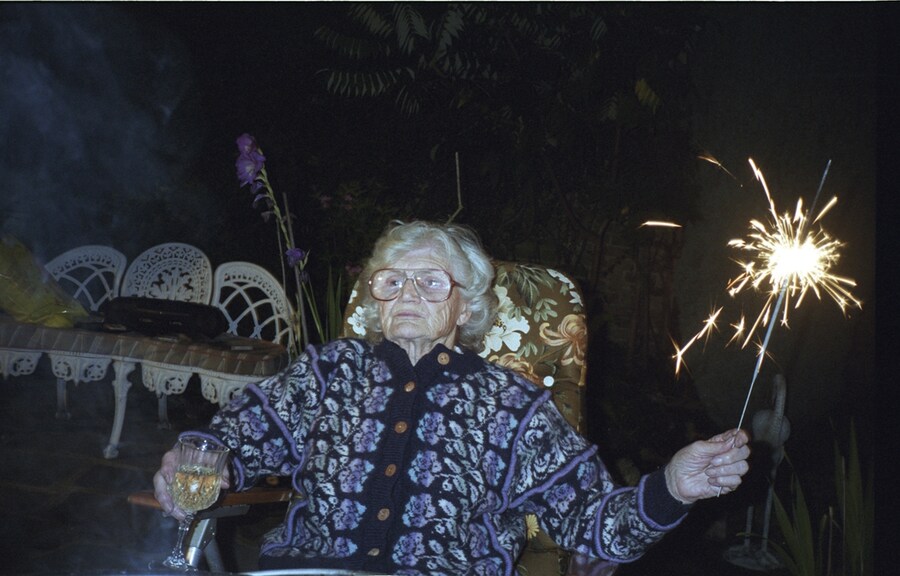 Mary with sparkler on her birthday (Corinne&#39;s grandmother)