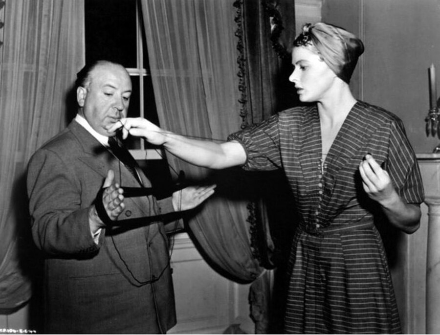 Alfred Hitchcock &amp; Ingrid Bergman on the set of Spellbound, 