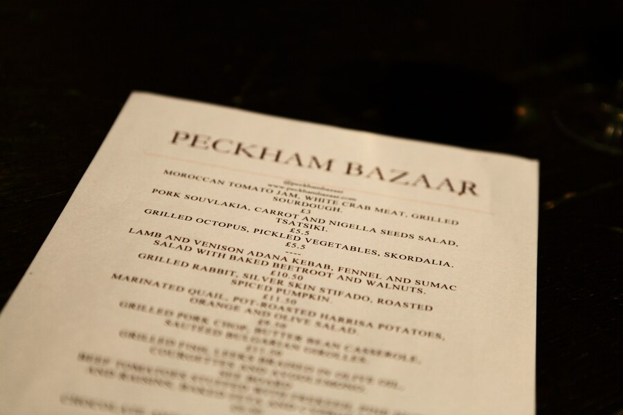 Peckham Bazaar menu