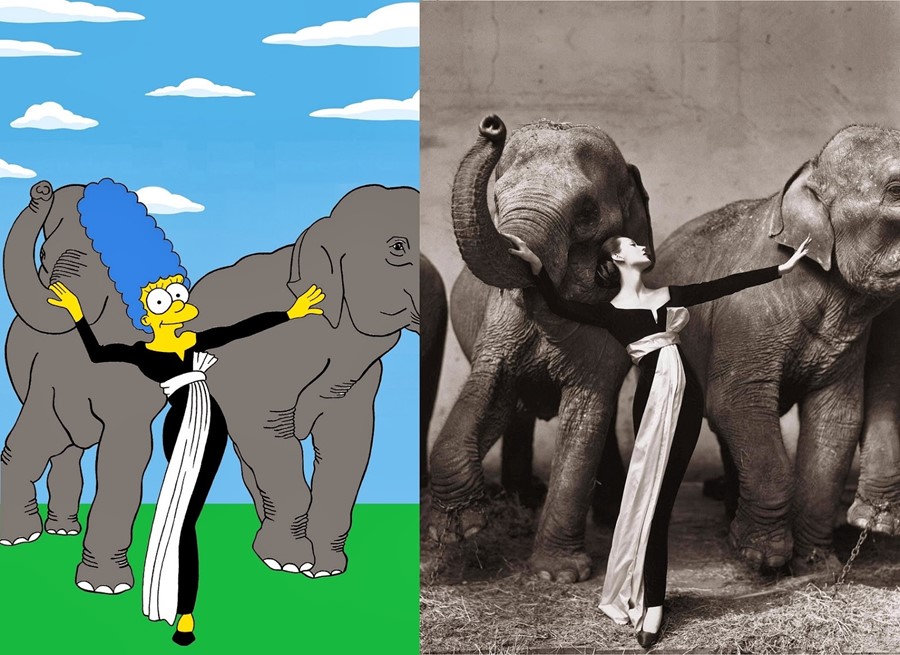 Marge Simpson as Dovima with Elephant, by Richard Avedon, 19