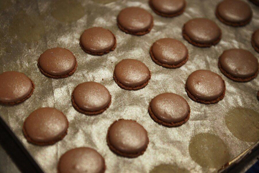Macaroons in the making at the Pierre Marcolini factory