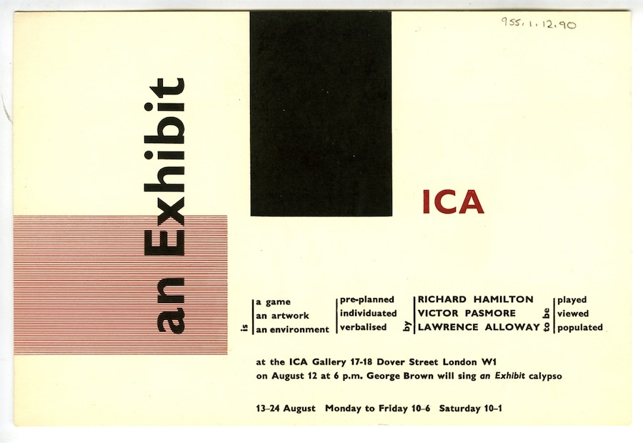 Private view card for &#39;An exhibit by Richard Hamilton, Victo
