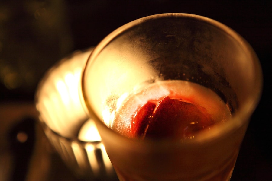 Blood orange sorbet in prosecco