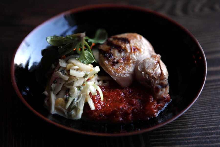 Jerk chicken with mango coleslaw